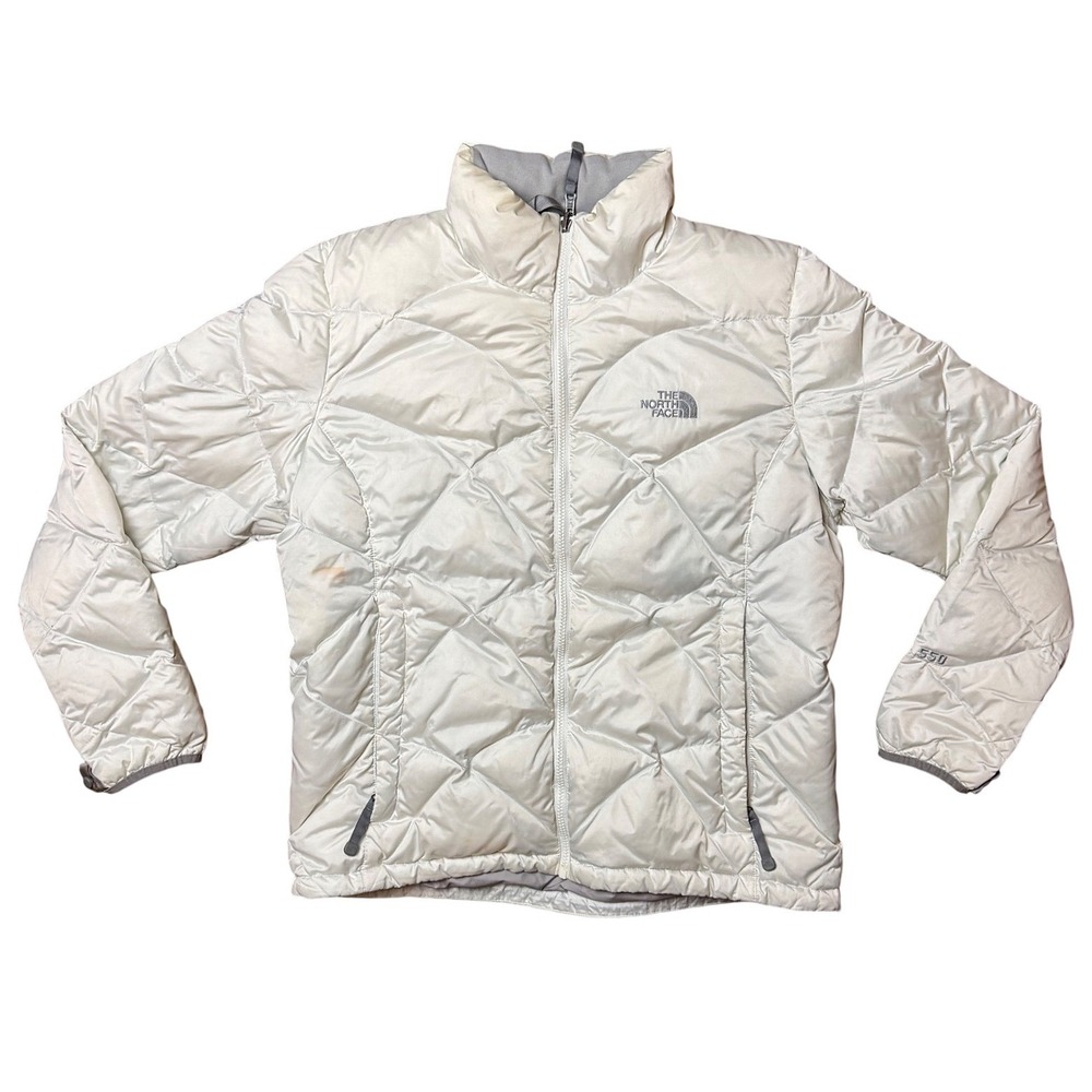 The North Face 550 Down Puffer Jacket Womens XL White Diamond Quilt Full Zip